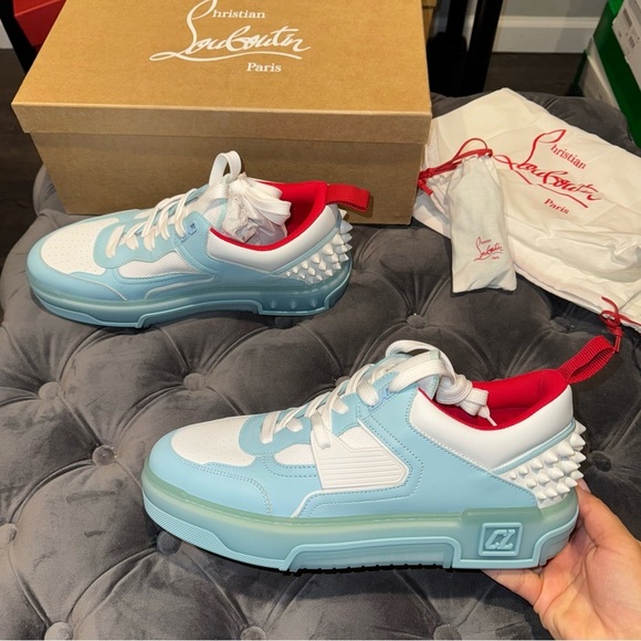 Size 43 Christian Louboutin Astroloubi Spiked Leather and Mesh Sneakers - Picture 5 of 12
